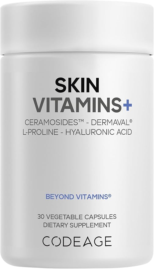Codeage Skin Vitamins+ Supplement – Ceramosides Dermaval Hyaluronic Acid Coffeeberry Vitamin C – Skin Elasticity Wrinkle &amp Moisture Support – Liposomal Delivery – Non-GMO 30 Capsules