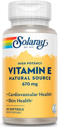 SOLARAY Vitamin E 1000 IU Softgel Capsules 670 mg - d Alpha Tocopherol Vitamin E Supplements - Skin Health Heart Function and Antioxidant Support - 60-Day Guarantee - 60 Servings 60 Softgels