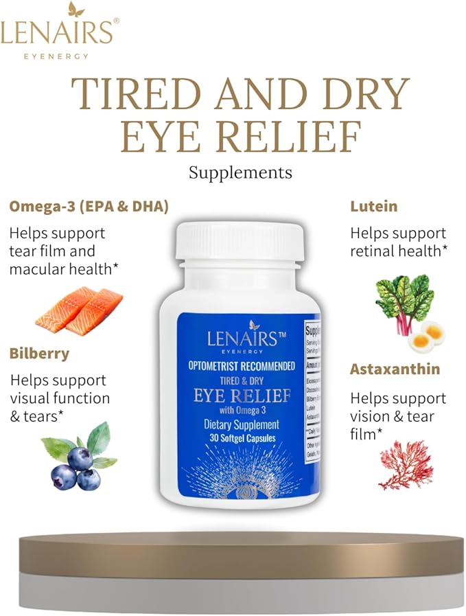 Tired &amp Dry Eye Relief: Digital Screens Eye Strain from with Omega 3 EPA &amp DHA Bilberry Lutein Astaxanthin Essential Nutrients for Eye Health Gluten Free