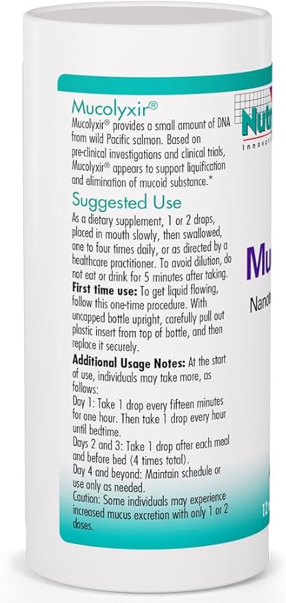 Nutricology Mucolyxir - Double Stranded DNA Liquid - Respiratory Support - Liquid Drops - Hypoallergenic Formula - 240 Servings - 12 mL