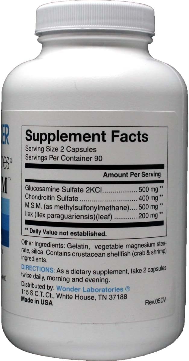 Wonder Labs Super GCM Formula 1400 Glucosamine and Chondroitin MSM Bone Joints and Cartilage Support 180 Capsules