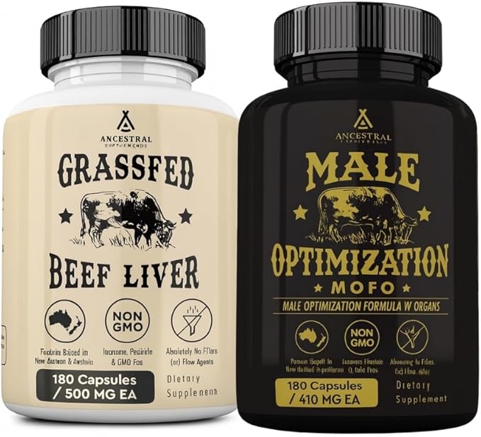 Ancestral Supplements Beef Liver &amp Mofo Bundle for Men – Supports Energy Strength Hormone Health &amp Vitality – Grass Fed Pasture Raised Beef Organ Multivitamin with Targeted Nutrients