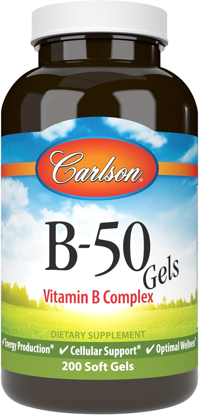 Carlson - B-50 Gels Vitamin B Complex Energy Production Cellular Support &amp Optimal Wellness 200 Softgels