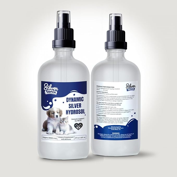 Dynamic Silver Hydrosol Fine Mist Spray for Pets – Bio-Active Silver Hydrosol Mist – Oral &amp Topical Use for Dogs &amp Cats – Daily Immune Support + Skin &amp Hygiene Care (8 Fl Oz)