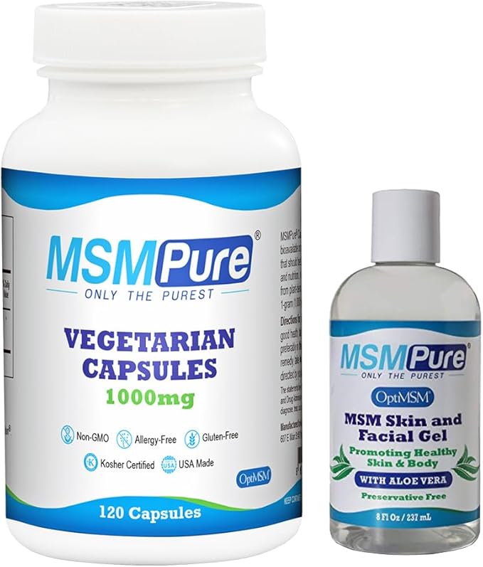 KALA HEALTH MSMPure MSM Capsules 120 Count and MSM Gel with Organic Aloe 8oz Bundle