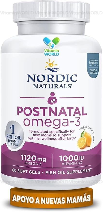Nordic Naturals Postnatal Omega-3 Lemon - 60 Soft Gels - 1120 Total Omega-3 + 1000 IU Vitamin D3 - Formulated for New Moms Supports Optimal Wellness Positive Mood Healthy Metabolism - 30 Servings