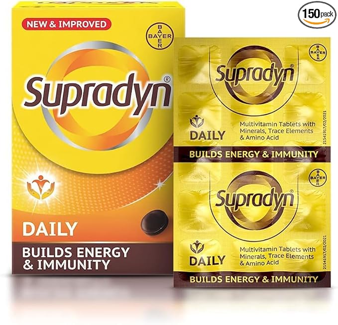 Supradyn Daily Multivitamin Tablets (150 Tablets) for Men &amp Women with Essential Zinc 12 Vitamins 5 Trace Elements for Daily Immunity &amp Energy