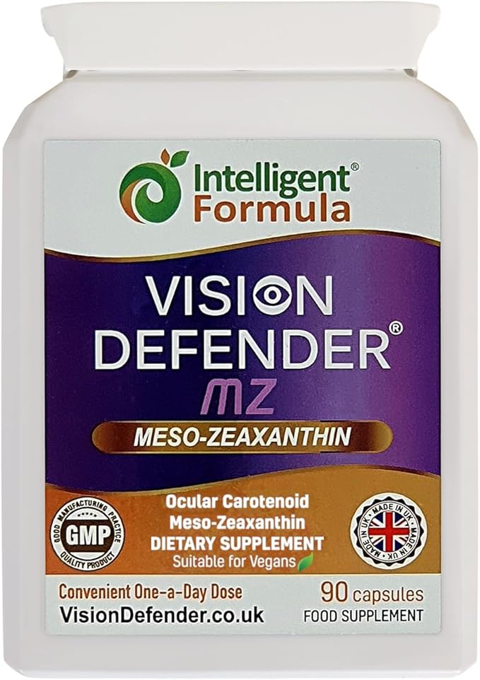 Vision Defender Meso Zeaxanthin Vegan Eye Supplement MZ- Protect and Improve Ocular Health &amp Eye Care High Strength Antioxidant Carotenoid Meso-Zeaxanthin for Eyes (90 Capsules/One Daily) Made in