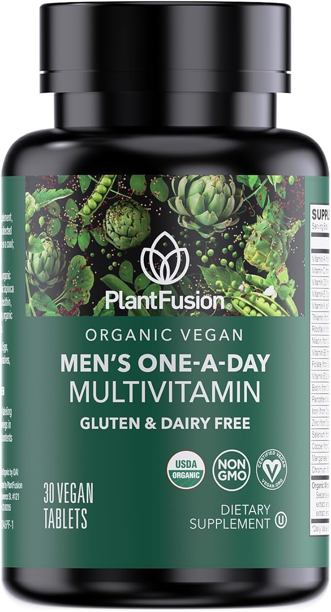 PlantFusion Organic Multivitamin for Men - One Daily Whole Food Blend Men's Multivitamin - Vegan Non-GMO Gluten Free &amp Dairy Free - 30 Tablets (1 Month Supply)