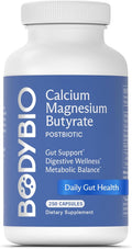 BodyBio Butyrate - Postbiotic for Gut Health Digestive Support Bloat Gas &amp Constipation Relief Leaky Gut Repair - Calcium Magnesium + Butyric Acid Supplement for GI Wellness