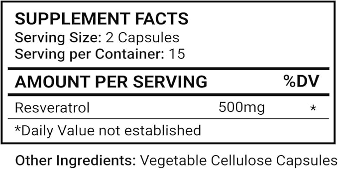 Pure Resveratrol 500mg – Antioxidant Healthy Aging &amp Heart Health Support