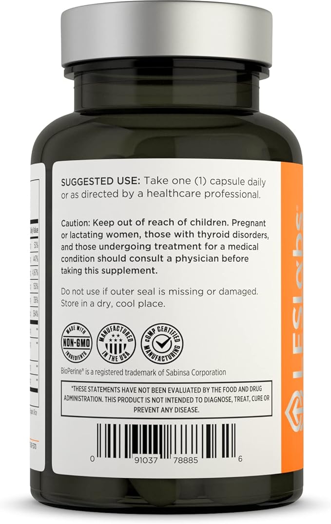 LES Labs Thyroid Support – Metabolic Health Thyroid Hormone Production Energy &amp Focus – Iodine L-Tyrosine Ashwagandha Selenium &amp Turmeric – Non-GMO Supplement – 60 Capsules