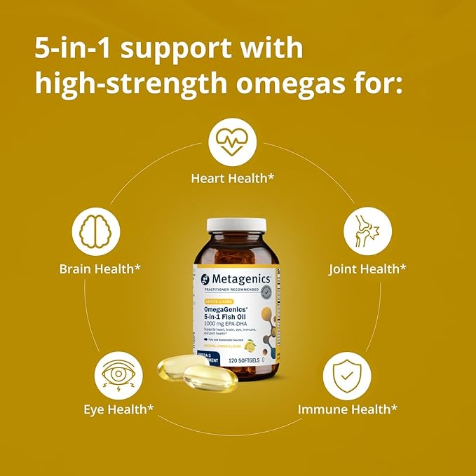 Metagenics OmegaGenics EPA-DHA 1000 mg - High Potency Omega-3 Fish Oil Supplement for Heart Brain &amp Joint Health* - Sustainably Sourced - 120 Softgels