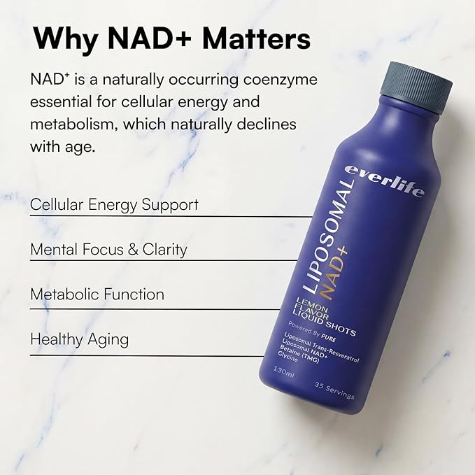 Everlife Liposomal NAD+ Liquid Supplement – 150mg Shot with Liposomal Trans-Resveratrol TMG &amp Glycine – Boosts Energy Cellular Repair Healthy Aging &amp Longevity – NMNH Alternative – 30 Servi