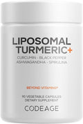 Codeage Organic Turmeric Supplement - 95% Curcumin Extract Pills - Liposomal Fermented Botanical Blend Black Pepper Ashwagandha Ginger Stephania Boswelia Cumin Digestive Bitters - 90 Capsules