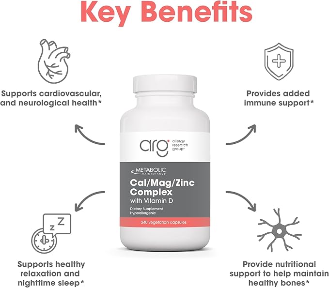 Metabolic Maintenance Cal Mag Zinc Complex with Vitamin D-3 - Higher Absorption for Bone + Heart Support (240 Capsules)