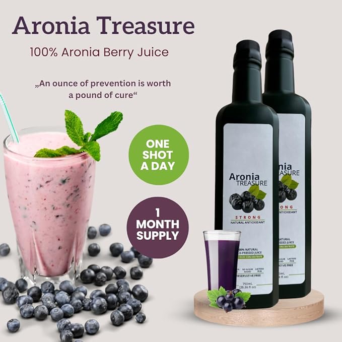 [2 x Aronia Treasure] 100% Aronia (Chokeberry) Berry Juice : 1 month supply 1 shot per a day