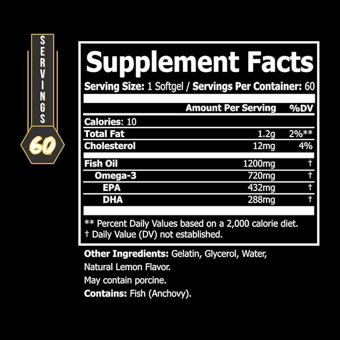 BLACKLABEL Supplements Omega 3 Fish Oil 60 Liquid Softgels - Recovery and Brain Health Support
