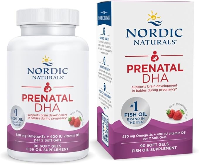 Nordic Naturals Prenatal DHA Strawberry - 90 Soft Gels - 830 mg Omega-3 + 400 IU Vitamin D3 - Non-GMO - 45 Servings