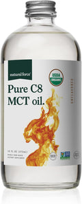 Natural Force Organic Pure C8 MCT Oil – Liquid MCT Oil in Glass Bottle Container – Concentrated Caprylic Acid – Keto Paleo Kosher Vegan &amp Non-GMO – Lab Tested for Quality and Purity 16 Ounce