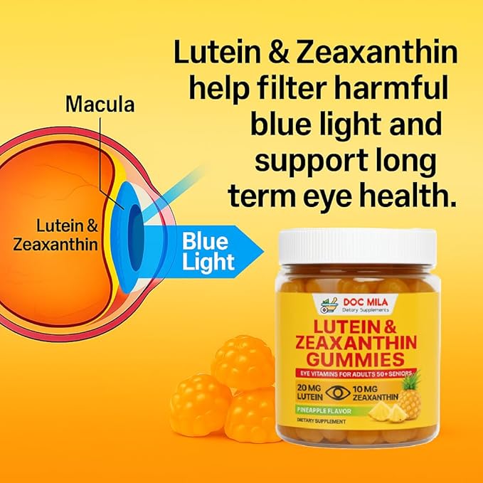 Lutein &amp Zeaxanthin Gummies – Eye Vitamins for Adults 50+ &amp Seniors – Eye Health Supplements for Over 50 Adults – Luteina y Zeaxantina para Los Ojos – 30 Chewable Gummy