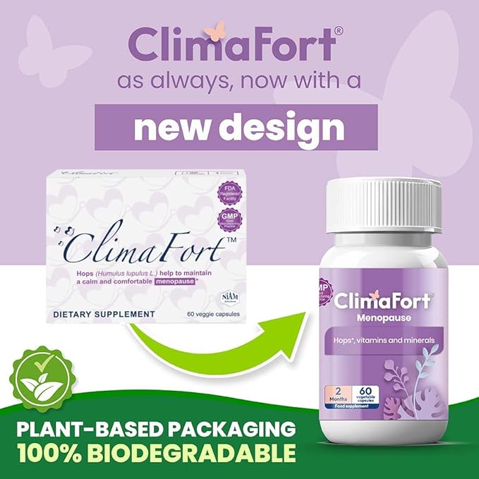 Climafort 60 Day Supply | Menopause Relief Pills | Natural Relief for Hot Flashes Night Sweats Mood Swings &amp Hormone Balance | Hops Vitamins and Minerals | 1 Capsule Daily