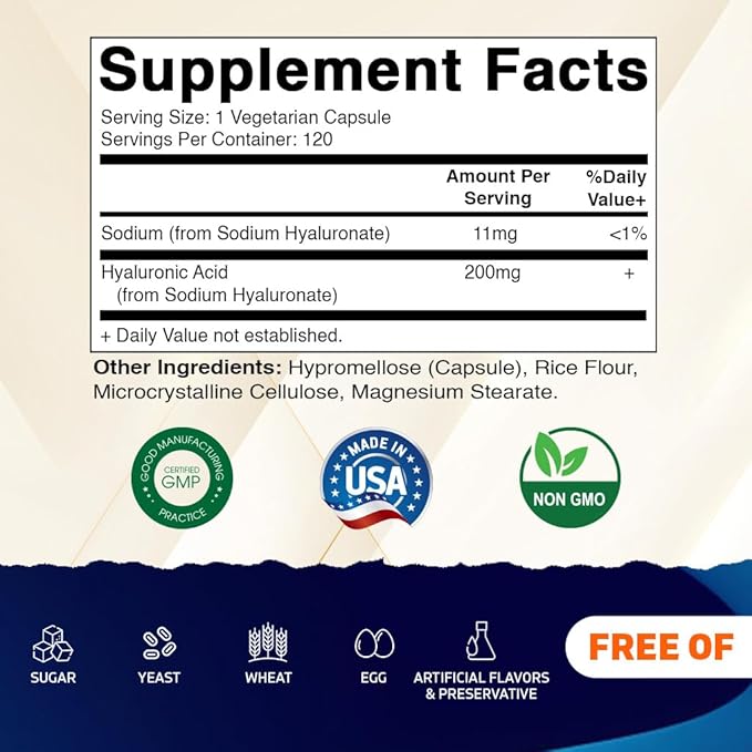 Vitamatic 3 Pack Hyaluronic Acid Supplements 200mg - Supports Healthy Connective Tissue and Joints - Promote Youthful Healthy Skin - Total 360 Capsules