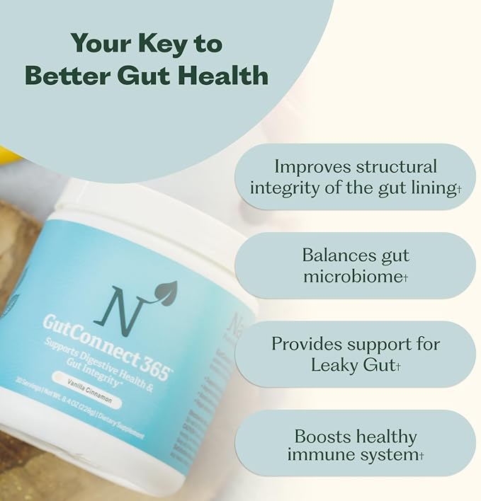 GutConnect 365 Gut Health Superfood Powder | Formulated With Slippery Elm Bark &amp L Glutamine | Vegan Certified | Allergen Free | Non-GMO | Soy Free | Made in the USA | 30 Servings – Vanilla Cinnam
