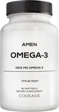 Amen Omega-3 Supplement - 1500mg High-Potency Daily Omega 3 - EPA and DHA Fatty Acids Fish Oil - 45-Day Supply - Fatty Acid Supplements - Fish Oil Pills - Non-GMO - 90 Soft Gels Capsules