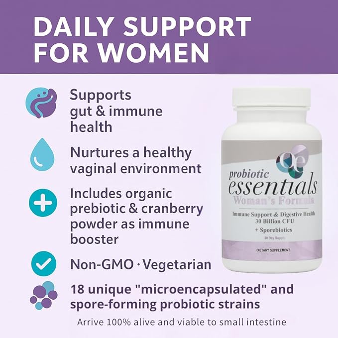 Organic Excellence Probiotics for Women – 30 Billion CFU 18 Strains Prebiotics &amp Sporebiotics – Gut Vaginal Digestive Immune &amp Urinary Tract Support – 30 Capsules