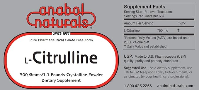 Anabol Naturals L-Citrulline 500 gram Free Form Powder