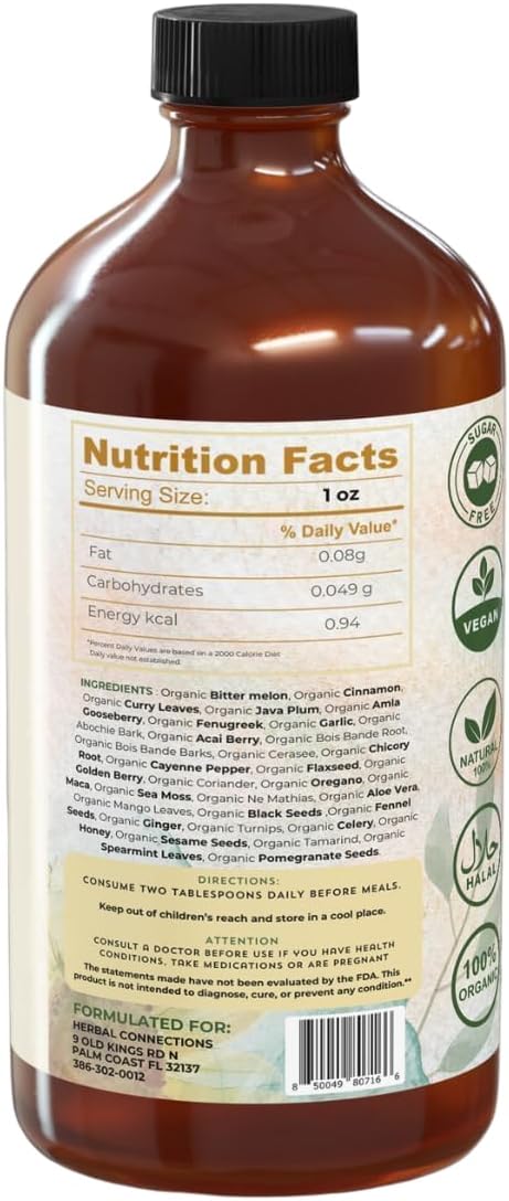 Organic Black Seed Bitters with Maca and Honey - Infused with 20+ Herbs and Roots - Vegan and Gluten-Free 16 Ounces