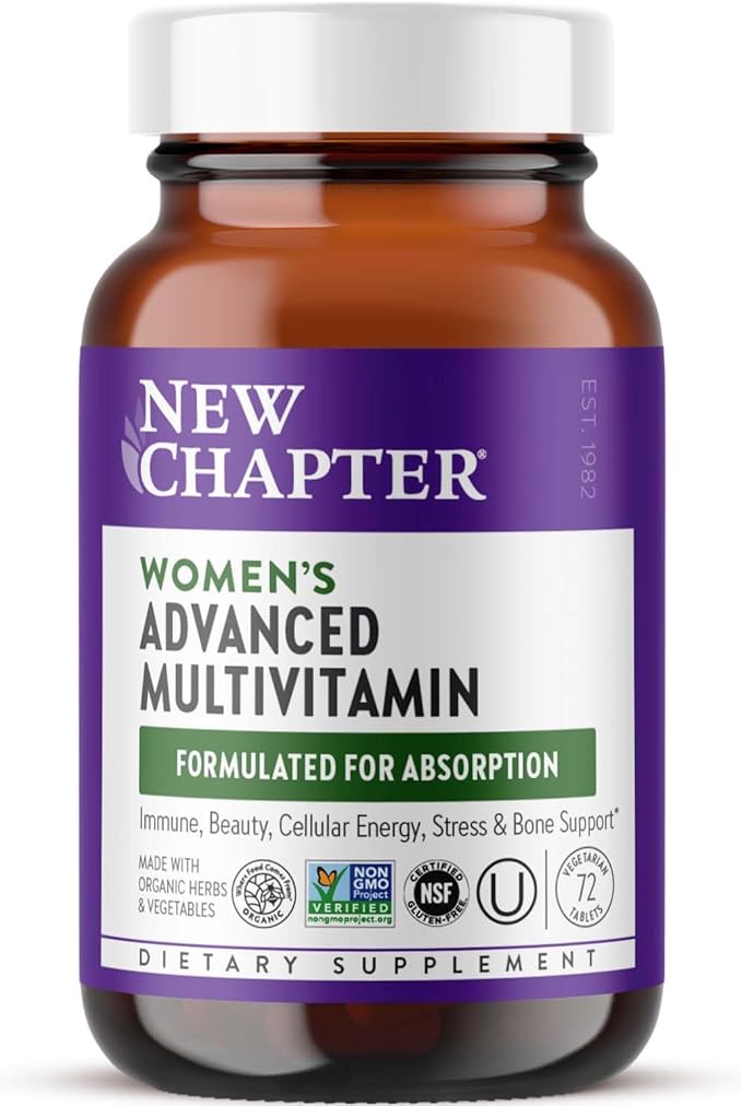 New Chapter Women's Multivitamin Advanced Formula for Stress Bone Immune Beauty &amp Energy Support Higher Levels of Whole-Food Fermented Essential Nutrients for Women + Iron + Vitamin D3 72 Cou