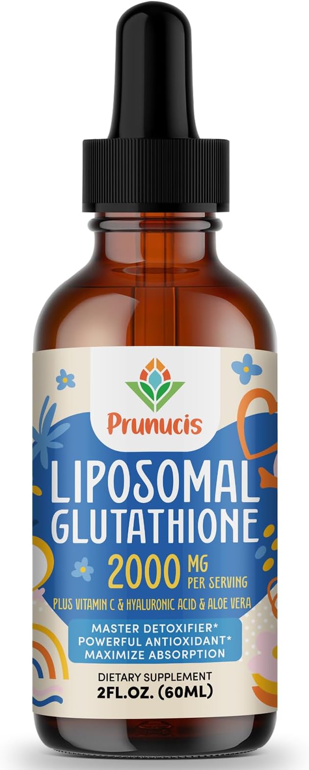 Prunucis 2000MG Liposomal Glutathione Liquid 98% Absorption Active Form L-Glutathione Supplement Vegan Friendly Powerful Antioxidant Complex for Immune System Aging Defense Detox 2 FL.OZ