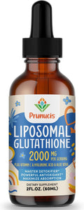 Prunucis 2000MG Liposomal Glutathione Liquid 98% Absorption Active Form L-Glutathione Supplement Vegan Friendly Powerful Antioxidant Complex for Immune System Aging Defense Detox 2 FL.OZ