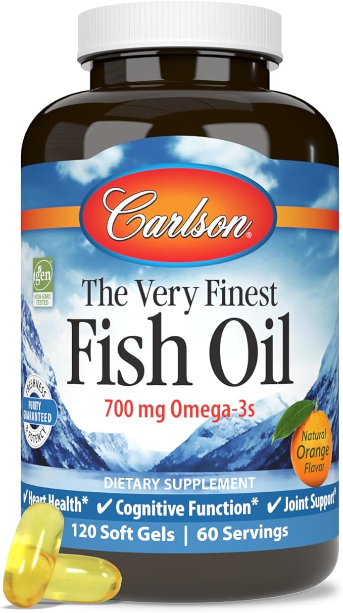 Carlson - The Very Finest Fish Oil 700 mg Omega-3s Norwegian Fish Oil Supplement Wild Caught Omega 3 Fish Oil Sustainably Sourced Fish Oil Capsules Omega 3 Supplement Orange 120 Softgels