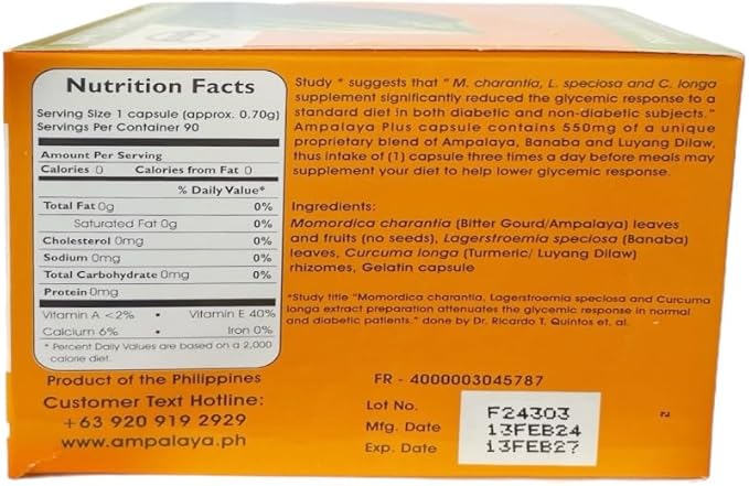 Generic Ampalaya Plus 550 mg 90 Capsules - with Banaba Luyang Dilaw &amp Bittermelon