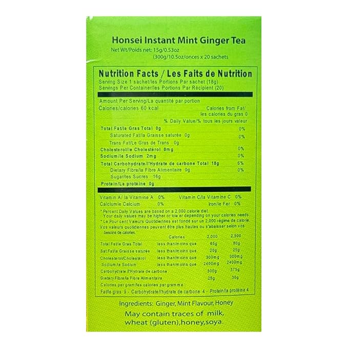Honsei Ginger Honey Mint and Lemon Tea Set 20 Sachets Each Flavor