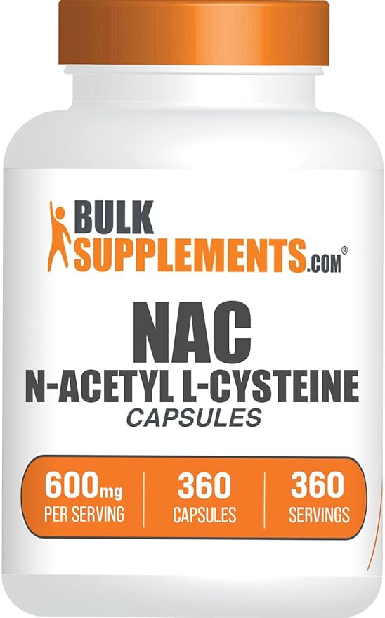 BulkSupplements.com N-Acetyl L-Cysteine Capsules - N-Acetyl Cysteine 600mg NAC Supplement - 600mg per Capsule Gluten Free - 1 NAC Capsule per Serving 360 Capsules (Pack of 1)