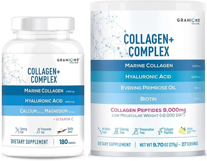Granions Marine Collagen Lemon Powder and Collagen Complex Calcium Magnesium Beauty Bundle