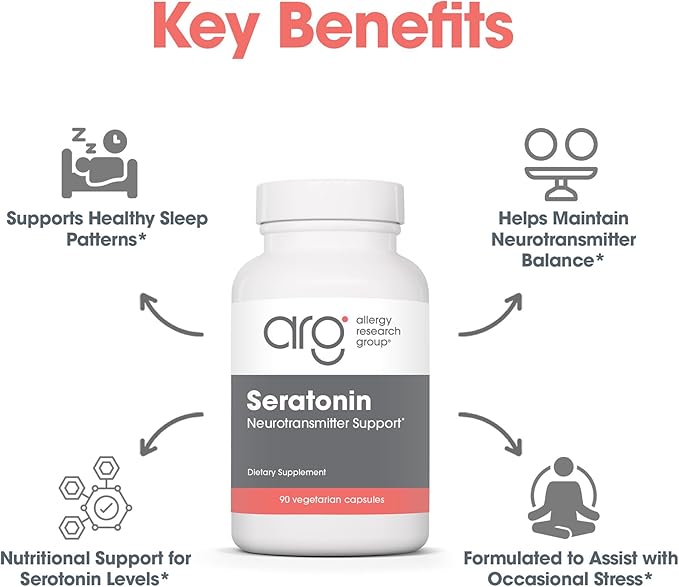 Allergy Research Group Seratonin - Neurotransmitter Support - Vitamin C Niacin Folate &amp More - Supports Serotonin Pathways a Positive Outlook &amp Restfuness - 30 Servings - 90 Capsules