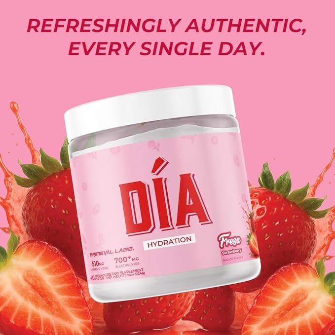DIA Hydration Electrolyte + Immunity Powdered Drink Mix | Latino Aguas Frescas Flavors | Vitamin C Zinc &amp Taurine | Low Sugar 1 gram per serving | Daily Hydration Drink Mix | 40 Servings | Fresa