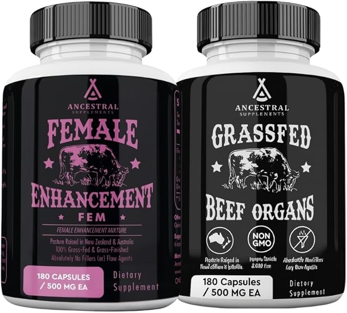 Ancestral Supplements Beef Organs &amp FEM Bundle for Women – Supports Hormone Balance Energy Skin &amp Overall Wellness – Grass Fed Pasture Raised Multivitamin with Whole-Food Nutrients &amp Ta