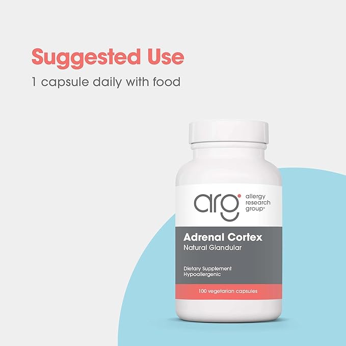 Allergy Research Group ARG Adrenal Cortex - Supports Healthy Stress Response &amp Metabolism - Delivers 100 mg Freeze-Dried Bovine Adrenal Cortex Tissue - 100 Capsules