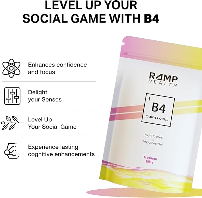 B4 - Supplement - Available in 6 Flavors - L-Theanine Lemon Balm Extract and More - 10 Count (10 Packets Tropical Bliss)