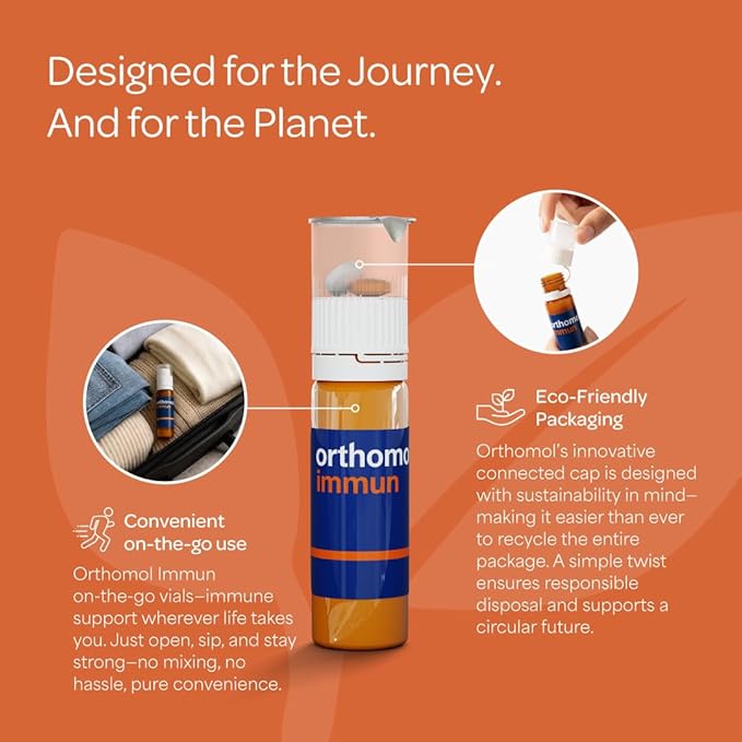 Orthomol Immun Immune Support Vials for Adults with Vitamin C Zinc Selenium Iodine Vitamin D E A B Calcium 25+ Immune Boost Nutrients 1 Serving Per Day for Daily Health (30 Day Supply)