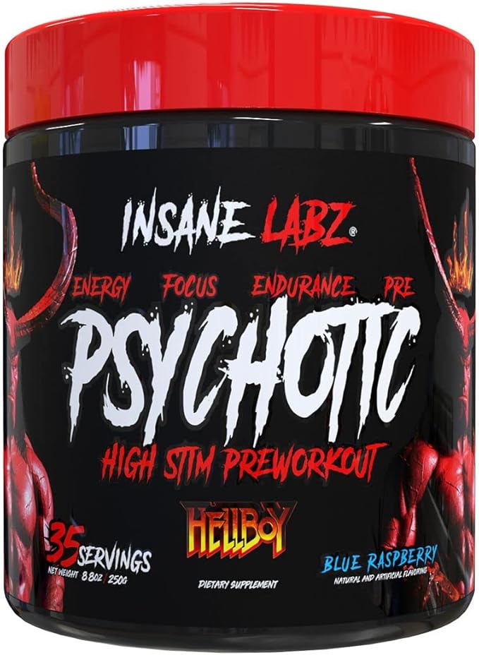 Insane Labz Hellboy Bundle Psychotic Hellboy Pre Workout and Insane Amino BCAA Increase Muscle Mass Strength Focus and Recovery Time Blue Raspberry