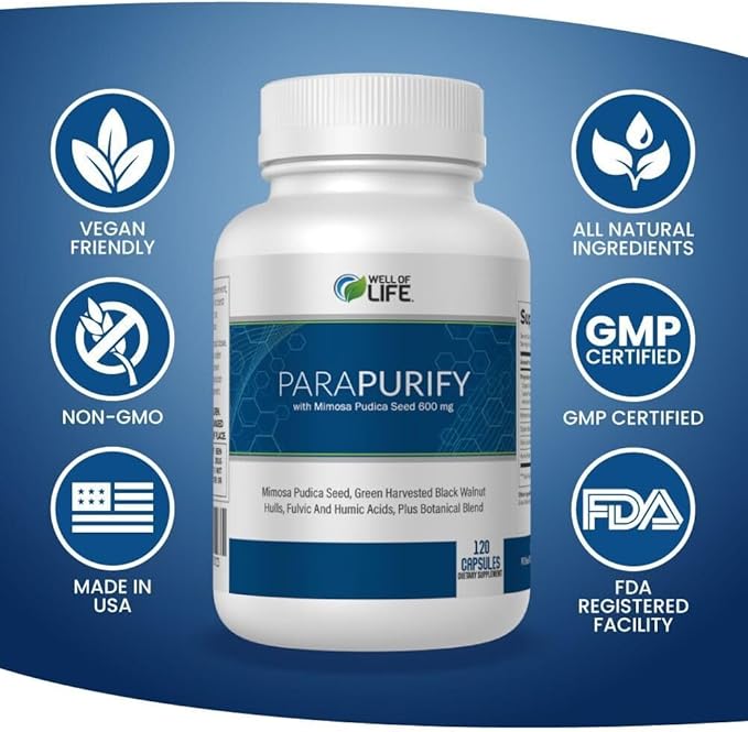 Well of Life ParaPurify 120 Mimosa Pudica Black Walnut Supplement – Digestive Health Support &amp Herbal Cleanse Formula | Supports Gut Health &amp Internal Clarity | Organic Non-GMO Vegan Capsules