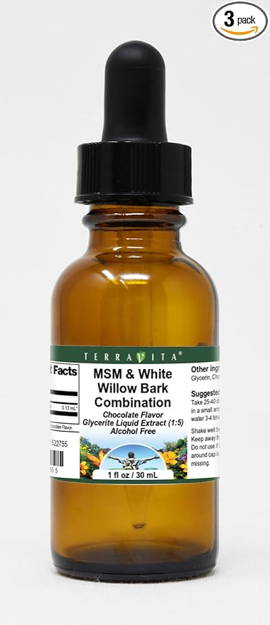 MSM &amp White Willow Bark Combination Glycerite Liquid Extract (1:5) - Chocolate Flavored (1 oz ZIN: 522755) - 3 Pack