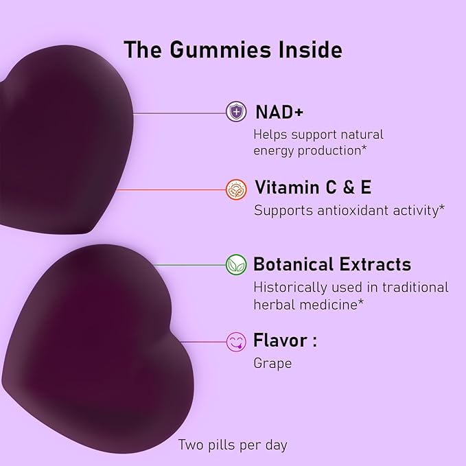 NAD Gummies with Resveratrol Multivitamin Blend Quercetin Collagen and Zinc Chewable NAD Gummy for Women Natural Grape Flavor Convenient Daily Chew 60 Count
